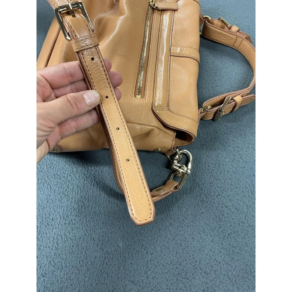 Tory Burch Shoulder Bag Womens Medium Tan Leather Pebbled Adjustable Strap